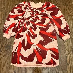 Farm Rio Flower Knit Sweater Dress Pink Balloon Sleeves XL - Preloved